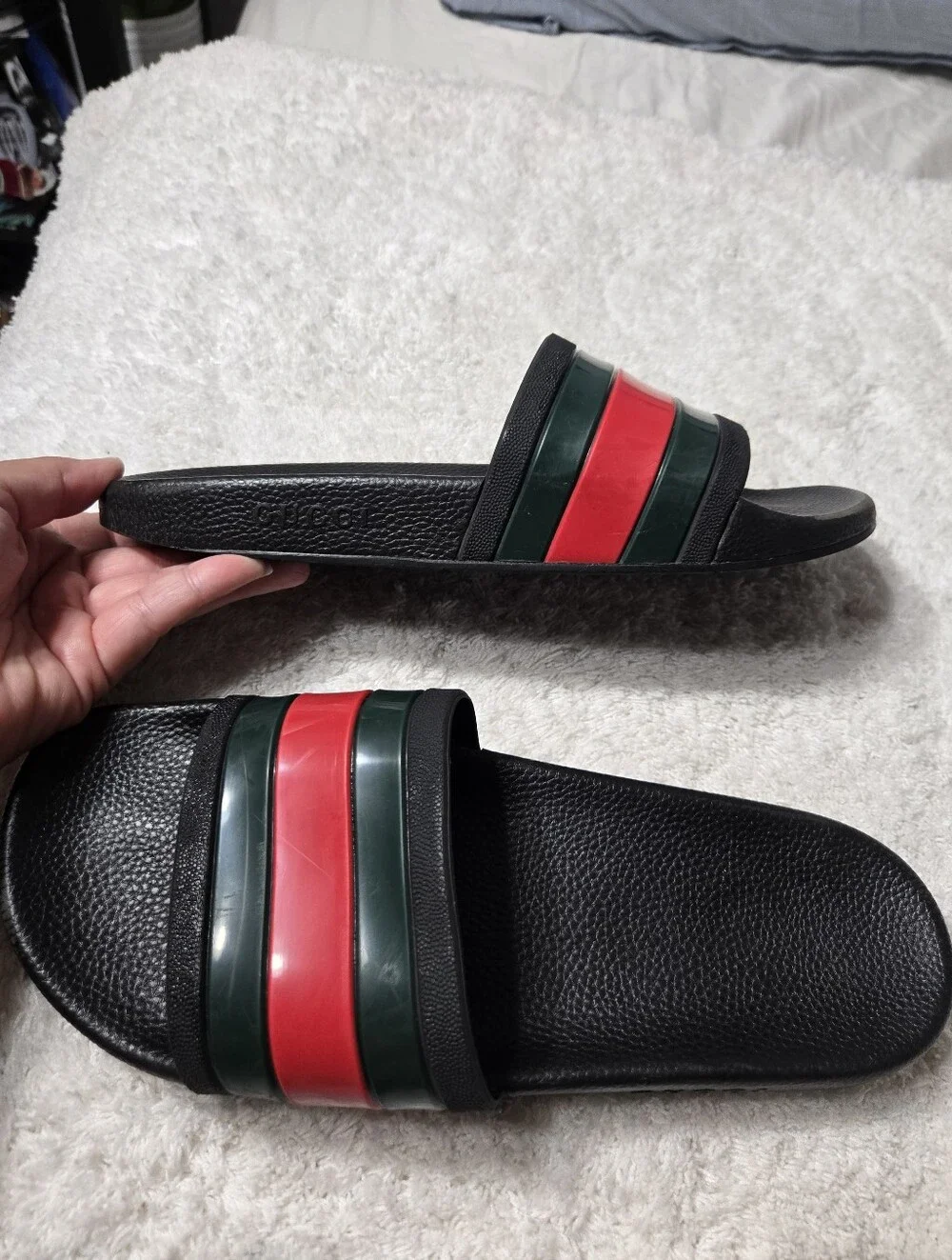 Men's Fashion Striped Pool Side Vynil Slides Sandals Sz 9
